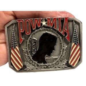 Vintage Bergamot Brass Pow Mia You Are Not Forgotten Military Enamel Belt Buckle